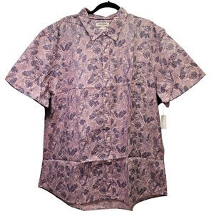 Goodthreads Men's  Tropical Leaves /Pink Hawaiian Button Front Shirt Size XXXL
